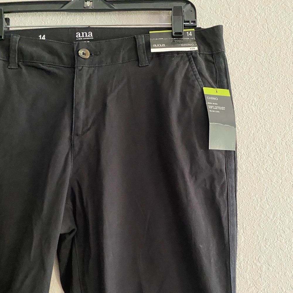 NWT A.n.a Women Black Chino Midrise Pants Slim Leg Size 14 Business Casual